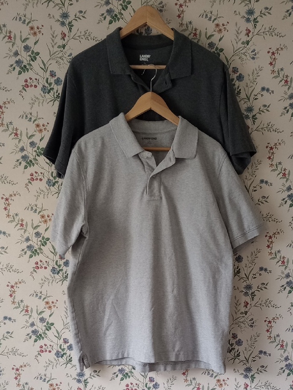 Lands' End Shortsleeve Polos In A Cotton blen- Grey And Charcoal